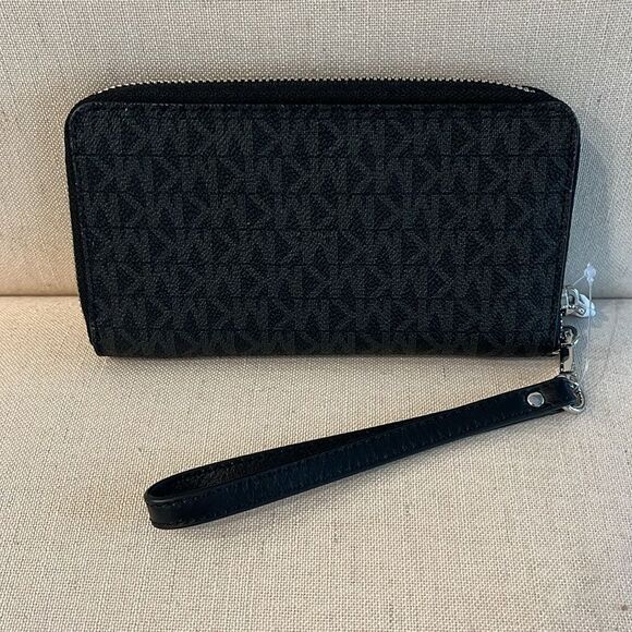 Michael Kors Logo Black Zipper Wristlet - Picture 2 of 5